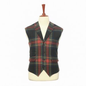 Mens Vest Suit Lapel Black Red Green Tartan Plaid Wool Formal Waistcoat XL 46